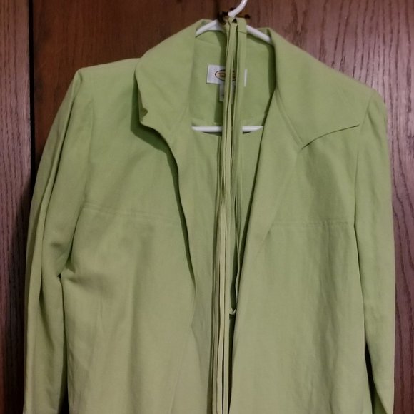 Talbots spring green silk/linen sleeveless dress with jacket and belt.  Size 6 - Picture 1 of 5